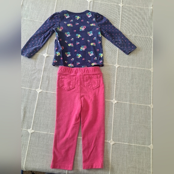 Jumping Beans Toddler Girl Outfit Floral Long Sleeve Top & Pink Pants - Picture 2 of 4